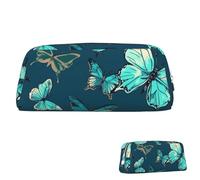 KHiry Trousse à crayons rétractable avec motif papillon turquoise volant pour bureau, trousse à crayons avec fermeture éclair, trousse à cosmétiques pour bureau, Argenté., Taille unique