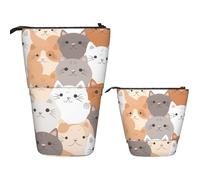 KHiry Trousse à crayons télescopique avec imprimé pop-corn - Pour bureau - Organiseur rétractable - Pour le travail - 7 x 14,5 cm, Orange Cats, Taille unique, Voyage