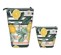 KHiry Trousse à crayons télescopique pour bureau, feuilles de citron et rayures sur pied, trousse à crayons pop-up pour cadeau de vacances, organiseur rétractable, Feuilles et rayures de citron,