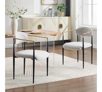 KHISCHMO Lot de 2 Chaises de Salle à Manger en Velours Style Mid-Century Modern Sièges Gepolstered Dossier Courbé Chaises Polyvalentes Pieds en Métal Noir pour Cuisine Salon,Gris