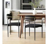 KHISCHMO Lot de 2 Chaises de Salle à Manger en Velours Style Mid-Century Modern Sièges Gepolstered Dossier Courbé Chaises Polyvalentes Pieds en Métal Noir pour Cuisine Salon,Noir