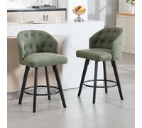 KHISCHMO Lot de 2 Tabourets de Bar Modernes Pivotants Style Mid-Century avec Dossier et Pieds en Bois - Chaises de Comptoir Hauteur 66 cm Rembourrées en Cuir pour Cuisine et Maison, Very