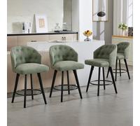 KHISCHMO Lot de 4 Tabourets de Bar Modernes Pivotants Style Mid-Century avec Dossier et Pieds en Bois - Chaises de Comptoir Hauteur 66 cm Rembourrées en Cuir pour Cuisine et Maison, Very