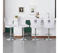 KHISCHMO Tabouret de Bar en Velours Lot de 4, Tabouret de Déjeuner Réglable en Hauteur avec Garniture en Forme de Tête de Lion, Adapté aux Restaurant, Bar, Bar à Petit Déjeuner,Blanc