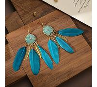 KHJH Boucles d'oreilles Pendantes,Boucle d'oreille Vintage Bohème Ethnique Gitane Gravée Fleur Plume Feuille d'or Gland Unique Chic Crochet De Poisson Percé Boucles d'oreilles pour Femmes Ma