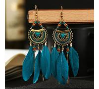 KHJH Boucles d'oreilles Pendantes,Boucle d'oreille Vintage Boho Gypsy Ethnique Demi-Cercle Plume Longue Chaîne Perlée Gland Classique Chic Fish Hook Dangle Boucles d'oreilles pour Femmes Mari