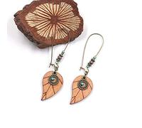 KHJH Boucles d'oreilles Pendantes, Boucles d'oreilles Pendantes Vintage Boho Gypsy Ethnique Feuille De Bois Marron Turquoise Perlée Unique Chic Hameçon Percé Boucles d'oreilles Pendantes