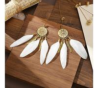 KHJH Boucles d'oreilles Pendantes Vintage,Boucle d'oreille Pendantes Boho Ethnique Gypsy Gravé Fleur Plume Feuille d'or Gland Unique Chic Crochet De Poisson Percé Boucles d'oreilles pour Les