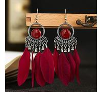 KHJH Boucles d'oreilles pour Femmes,Vintage Boucles d'oreilles Pendantes Boho Gypsy Plume Perle Gland Exquis Unique Crochet Dangle Boucles d'oreilles pour Les Femmes Mariage Saint Valentin