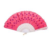 KHJH Éventail À Main, Éventails en Soie Rouge Rose Chic Exquis Paillettes Florales Éventail Pliant Grands Éventails À Main Éventail Espagnol pour La Danse Cadeaux De Mariage Accessoires De Fête D