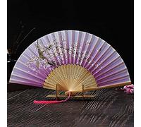 KHJH Eventail Mariage, Dégradé Violet Éventail À Main Pliable Fleur Élégante Éventails en Soie avec Pompon Éventail Chinois Fait À La Main Éventail Pliant en Bambou pour La Décoration De Maria