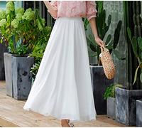 KHJH Femme Jupe, Jupe D'Orgue en Mousseline De Soie Blanche Fluide À Trois Couches avec Taille Élastique Élégante Couleur Unie Grande Balançoire Jupe Trapèze Été Plage Vacances Mariage Jupe Fronc