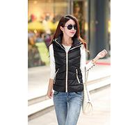 KHJH Gilet Femme Hiver Chaud,Veste Sans Manches Pour Femme,Gilet Avec Capuche Zippée Weste Damen Bleu Marine Matelassé Chaud Rembourré Steppweste Manteau D'Hiver Po, Noir, L