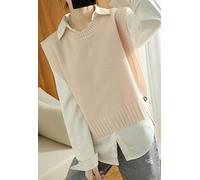 KHJH Gilet Grosse Maille Femme,Pulls sans Manches en Cachemire Beige Gilets Tricotés Fendus sur Le Côté Casual Hiver Femmes Gilets Tricotés Dames Pull sans Manches Gilet Chemisier,S