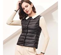 KHJH Gilet sans Manches Matelassé pour Femme,Gilet en Duvet pour Femme Noir Col Rond Bouton Manteau Court Et Mince avec Poche Gilet Matelassé Léger sans Manches Matelassé pour l'hiver Extérieur Int