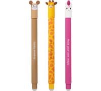 Khkui-Eberhard Faber 599039 - Roller Effaçable, 3 Stylos Animal Erase It, Singe, Girafe, Licorne, Stylo Gel Bleu 0,7 Mm