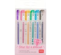 Khkui-- Lot De 6 Mini Stylos Gel Glitterate, 0,8 X 10,8 Cm, Shine Like A Diamond, Diamètre De La Pointe 1,0 Mm, Couleur Violet, Or, Vert, Bleu, Rose, Noir