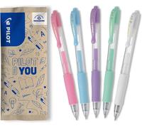Khkui-Pilot - Lot De 5 G2 Stylos Roller Encre Gel Rétractables Et Rechargeables - Effet Pastel Rose, Bleu, Violet, Vert, Blanc - Pointe Moyenne