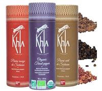 Khla - Coffret Trio de Poivres Rares - Sichuan & Timut - En Grains - Coffret Cadeau Cuisine - Baies Sichuan Rouge Vert - Épices Poivres du Monde - Recharge Moulin - Asie Chine Népal