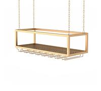 KHLMSRXJ Porte-gobelet à vin de Plafond avec chaîne en Fer réglable, Armoire à Bouteilles de vin en métal et Fer, Support de Rangement de Cuisine, Support de casseroles, étagère de présenta