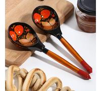 Khokhloma peint à la main, lot de 2 cuillères en bois, vaisselle traditionnelle russe en bois, accessoires de cuisine multicolores, souvenir de l'art populaire russe, Руссские суссер сосенир сс с
