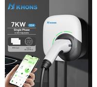 Khons EV chargeur Station 32A 7KW véhicule électrique voiture chargeur Wallbox 7KW 1 Phase Type2 EV câble IEC62196-2 APP contrôle 7KW 32A 1Phase