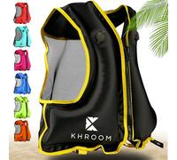 Khroom Gilet Gonflable Conforme aux Normes EU | 150-210 cm, jusqu'à 100 kg | Gilet de flottaison pour Adultes/Ados | Aide à la flottabilité pour plongée en apnée, Le Kayak et Le Sup (V2 Noir)