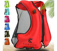Khroom Gilet Gonflable Conforme aux Normes EU | 150-210 cm, jusqu'à 100 kg | Gilet de flottaison pour Adultes/Ados | Aide à la flottabilité pour plongée en apnée, Le Kayak et Le Sup (V2 Rouge)