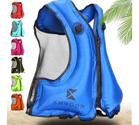 Khroom Gilet Gonflable Conforme aux Normes EU | 150-210 cm, jusqu'à 100 kg | Gilet de flottaison pour Adultes/Ados | Aide à la flottabilité pour plongée en apnée, Le Kayak et Le Sup (V2 Bleu)