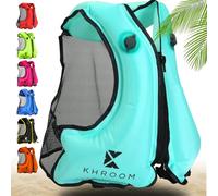 Khroom Gilet Gonflable Conforme aux Normes EU | 150-210 cm, jusqu'à 100 kg | Gilet de flottaison pour Adultes/Ados | Aide à la flottabilité pour plongée en apnée, Le Kayak et Le Sup (V2 Turquoise)