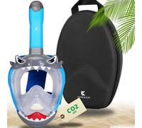 Khroom Masque de Plongée et de Snorkeling pour Enfants dès 3 Ans | Certifié sans Risque de CO2 par TÜV | Masque Intégral avec Tuba | Confort et Sécurité pour la Plongée (Requin Bleu+Case)