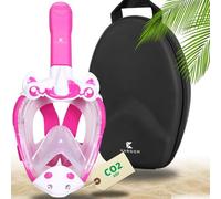 Khroom Masque de Plongée et de Snorkeling pour Enfants dès 3 Ans | Certifié sans Risque de CO2 par TÜV | Masque Intégral avec Tuba | Confort et Sécurité pour la Plongée (Licorne Rose+Case)