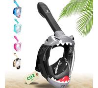 Khroom Masque de Plongée et de Snorkeling pour Enfants dès 3 Ans | Certifié sans Risque de CO2 par TÜV | Masque Intégral avec Tuba | Confort et Sécurité pour la Plongée (Requin Noir)