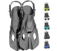 Khroom Palmes Courtes réglables Taille 32-47 | avec Sac à Palmes | pour Adultes ( Femmes & Hommes ) & Enfants | Palmes de plongée - pour entraînement de Natation Noir XS (32-36)