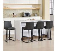 KHSCHMO Set de 4 tabourets de Bar en Velours - Tabouret de Bistro rembourré avec Dossier, Pieds en métal doré et sans accoudoirs, idéal pour île de Cuisine/Bar à Domicile, Gris