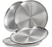 KHstylehoo Lot de 4 Assiettes Inox 20 cm - Assiette Inox Rondes Argentées, Idéal pour Camping, Cuisine Quotidienne et Fêtes, Vaisselle Résistante et Réutilisable