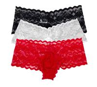 KHUFUZI 3 couleurs Pack Sexy dentelle pour homme culotte Sissy pochette slip ICE soie Boxer sous-vêtements Lingerie cadeau pour petit ami, Noir/blanc/rouge., M
