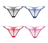 KHUFUZI Femmes Ensemble de 4 pièces Sexy Via Lingerie Dentelle Tricot Culotte Mignon String Bikini Costume Robe Culotte Cadeau pour Petite Amie Femme (Ensemble de 4 Couleurs)