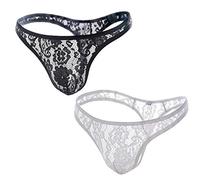 Khufuzi - Lot de 2 strings en maille - Pour homme - Idéaux comme cadeau pour un ami, noir/blanc, M