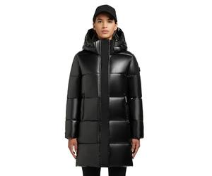 khujo Manteau d'hiver pour femmes à l'aspect brillant, manteau matelassé chaud et imperméable, long avec capuche amovible Haya Shiny-YM XS-XXL, Noir , L