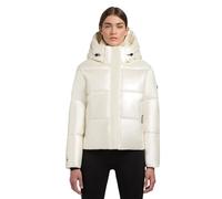 khujo Veste d'hiver chaude à capuche pour femme, courte, aspect brillant, avec capuche amovible Devina Shiny-YM XS-XXL, Blanc cassé., S