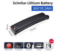 KHUKHU Batterie Lithium dissimulée 36 V 6 Ah, Forme incurvée 48 V, avec décharge à 2 Broches et Chargeur for Moteur 100 W, 250 W, 300 W(36V10.5AH with Charger)