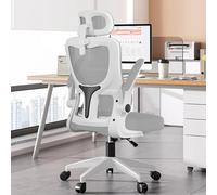 KHUKHU Chaise de Bureau Ergonomique à Dossier Haut en Maille avec Support Lombaire et accoudoirs rabattables, Appui-tête réglable, pivotante, Noire, for Jeux vidéo et Travail(Grey)