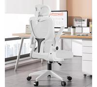 KHUKHU Chaise de Bureau Ergonomique à Dossier Haut en Maille avec Support Lombaire et accoudoirs rabattables, Appui-tête réglable, pivotante, Noire, for Jeux vidéo et Travail(White)
