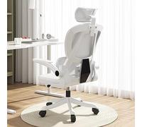 KHUKHU Chaise de Bureau Ergonomique en Maille, Dossier Haut, roulettes et Appui-tête réglables(White)