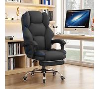 KHUKHU Chaise de Bureau exécutive à Dossier Haut, chaises de Jeu for Ordinateur, Bureau en Cuir avec Repose-Pieds, Grande Taille, Travail Ergonomique(Black)