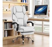 KHUKHU Chaise de Bureau exécutive à Dossier Haut, chaises de Jeu for Ordinateur, Bureau en Cuir avec Repose-Pieds, Grande Taille, Travail Ergonomique(Gray)
