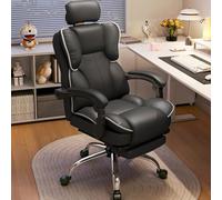 KHUKHU Chaise de Bureau exécutive à Dossier Haut, réglable, pivotante, en Cuir PU, for Ordinateur de Bureau de Grande Taille(Black White)