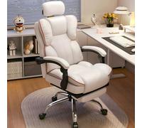 KHUKHU Chaise de Bureau exécutive à Dossier Haut, réglable, pivotante, en Cuir PU, for Ordinateur de Bureau de Grande Taille(White)