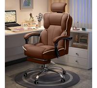 KHUKHU Chaise de Bureau exécutive avec Repose-Pieds, Dossier Haut, for Jeux vidéo, Grande et Haute, inclinable, en Cuir PU Blanc(Brown)